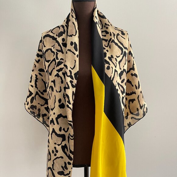 New Gucci Oversize Shawl Leopard Print Silk Yellow Wrap Scarf - Picture 11 of 16